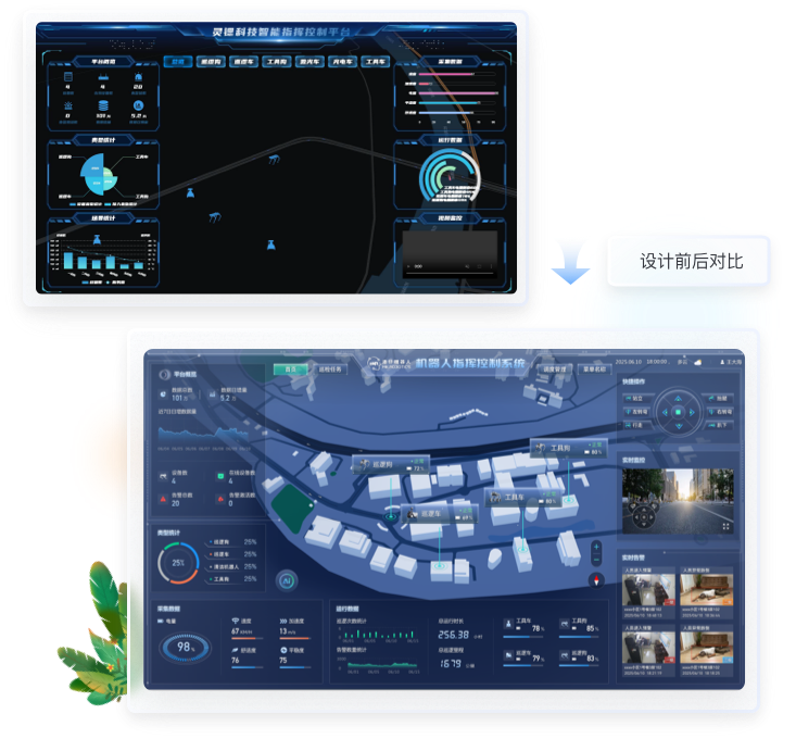 三維可視化UI設計：港仔機器人數(shù)字孿生系統(tǒng)3D地圖與設備實時監(jiān)控界面